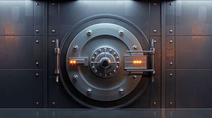 Bank vault door, closed. 3D Render Valuable storage room 3D Render