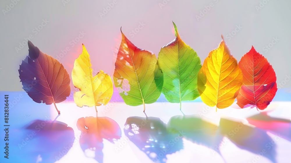Poster autumn leafs colorful rainbow color gradient summer autumn season change concept : generative ai