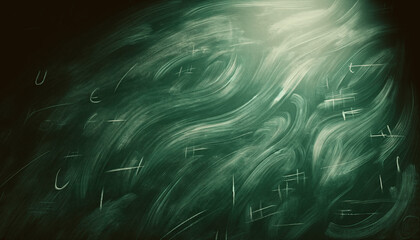 Obraz premium A clean green chalkboard with subtle variations in shading and brush strokes, showing marks from erased chalk