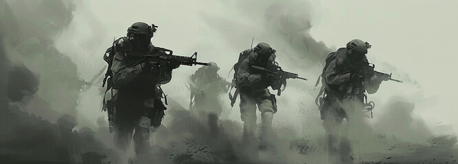 Soldiers entering the  warzone through the smoke