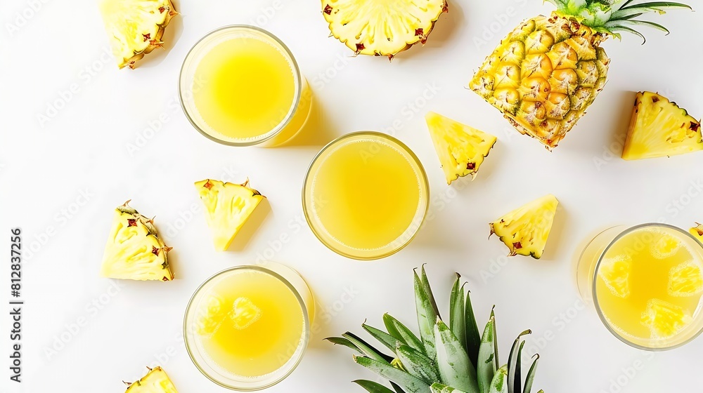 Poster creative layout made of pineapple juice on the white background flat lay food concept macro concept 