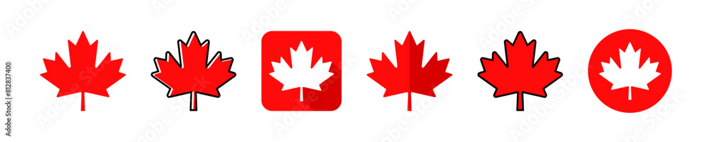Wall mural set of red maple leaf vector icons. canadian symbol.