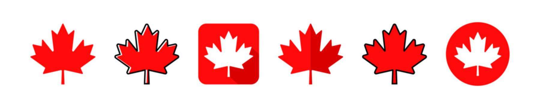 Set of red maple leaf vector icons. Canadian symbol.