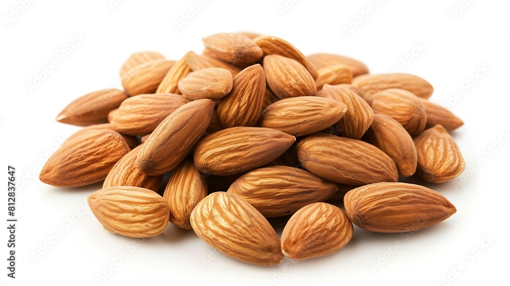 Poster Small pile of almonds isolated on white background Closeup Package design element with clipping path : Generative AI