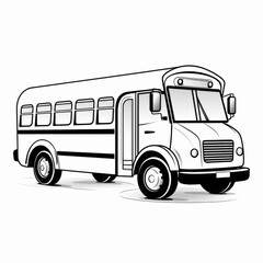 A school bus drawn in black and white, suitable for coloring. Kids coloring page