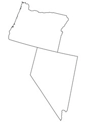 Map of the US states with districts. Map of the U.S. state of Oregon,Nevada