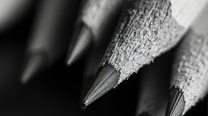 Minimalist closeup macro photography of a pencils Black and white photography Pencils lie next to each other : Generative AI