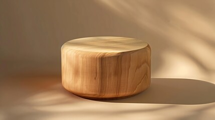 Cylinder shape wooden podium for food products jewellery or cosmetics against bright brown background : Generative AI