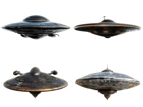 imagine picture set of Unidentified Flying Object (UFO), Unidentified Aerial Phenomena (UAP), Strange objects may come from outer space or contain unexpected technology, PNG transparent