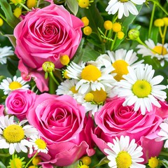 Fototapeta premium Bouquet of Pink Roses and White Daisies
