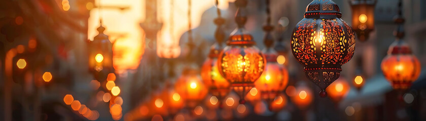 ramadan lantern patterns illuminate the night sky, creating a festive atmosphere