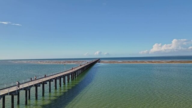 4K, Urangan pier jetty, Hervey Bay, Queensland, Fraser Coast travel tourism holiday vacation, landmark destination, aerial drone