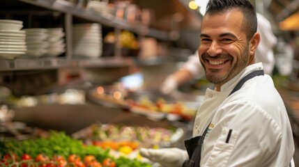 A Chef s Delighted Grin Reflects Culinary Excellence and Invites Patrons to Savor Exquisite Flavors