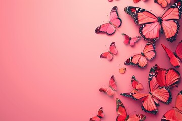 butterfly background. Background of delicate pink butterflies on a pink background with copy space. banner, advertising,