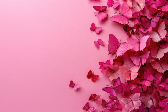 butterfly background. Background of delicate pink butterflies on a pink background with copy space. banner, advertising,