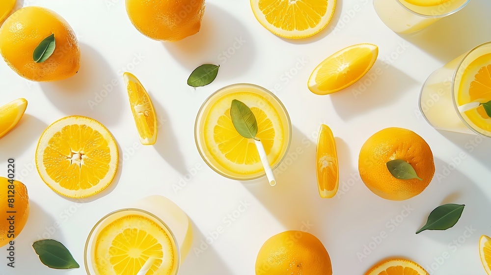 Aufkleber creative layout made of orange juice on the white background flat lay food concept macro concept : g