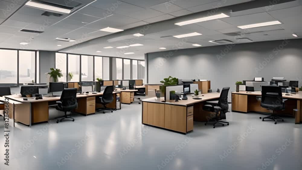 Poster empty office with desks and chairs generative ai