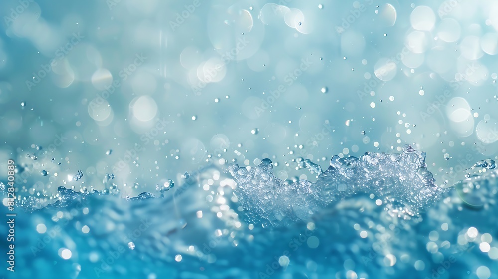 Fototapete defocused blurred transparent blue colored clear calm water surface texture with splashes and bubble