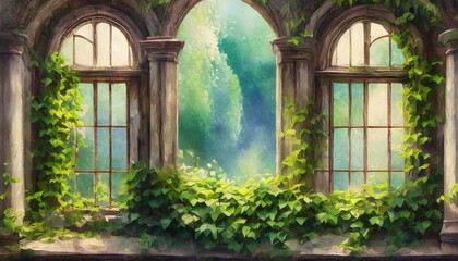 Fototapeta premium window with green leaf