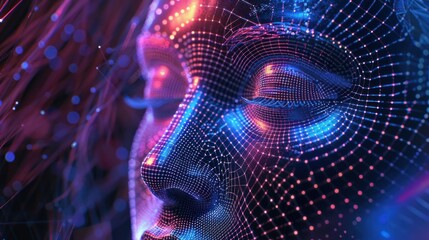futuristic Artificial Intelligence. hologram dot face style AI generated