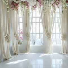 luxurious white room for wedding background with bouquet flora generative AI