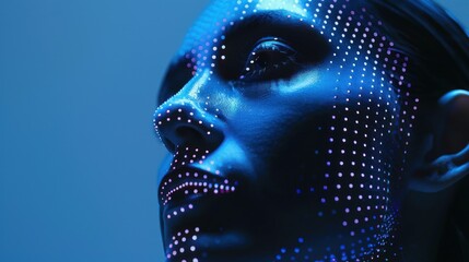 futuristic Artificial Intelligence. hologram dot face style AI generated