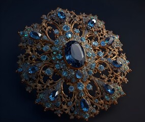 An ornate brooch sparkles with tiny crystals carefully filled with photoluminescent pigments creating a dazzling effect when exposed to UV light. generative AI - obrazy, fototapety, plakaty