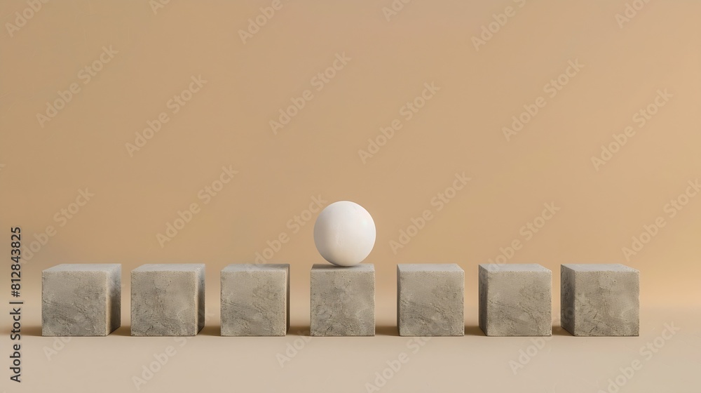 Poster gray stone cubes in row with white sphere between on beige background with copy space minimal abstra