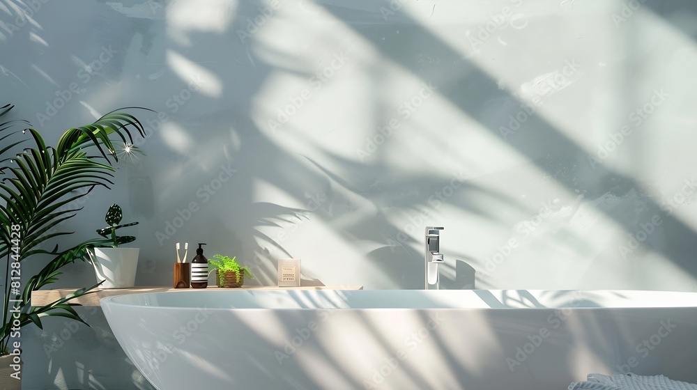 Poster empty table top in bath room background can be used mock up for montage products display or design layout : Generative AI