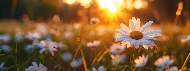 close-up of a daisy in the field. Selective focus