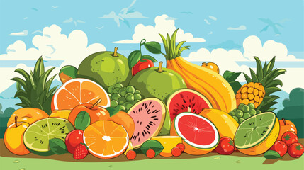 Colorful poster with set of freshly harvested summe