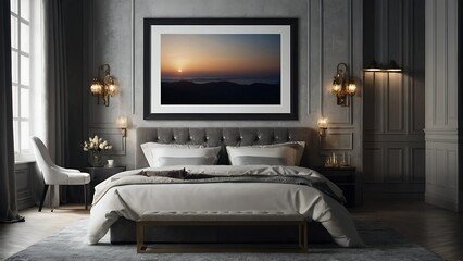 Luxury Bedroom with mockup frames - obrazy, fototapety, plakaty