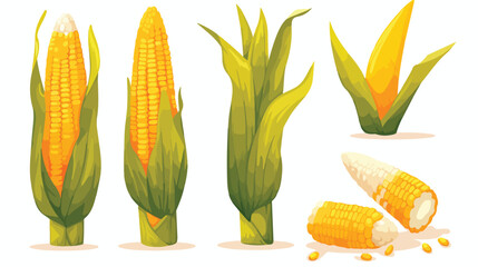 Comic style corn cob ear with leaves cartoon vector
