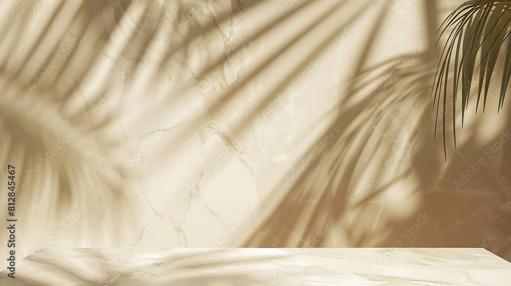 Aufkleber luxury marble and brown paper color background with tropical palm shadow natural material with exoti