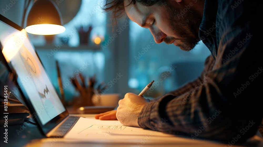 Fototapete Designers man drawing website ux app development User experience concept : Generative AI