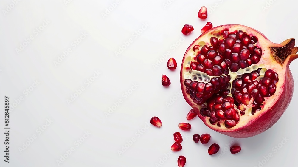 Poster fresh pomegranate creative layout isolated on white background healthy eating and dieting food conce