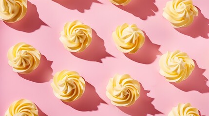 Modern retro color theme pattern of yellow meringues against a pink background : Generative AI