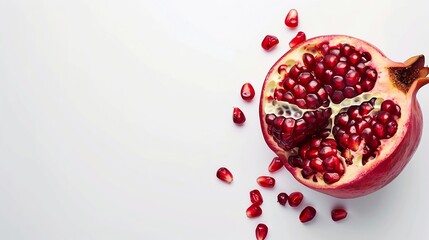 Fresh pomegranate creative layout isolated on white background Healthy eating and dieting food concept Winter fruits and berries composition Top view flat lay design element : Generative AI