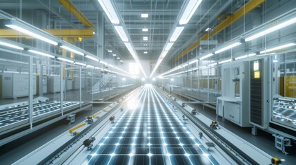 Obraz premium Future Factory: Step inside the clean energy factories of tomorrow, where robots assemble solar panels and 3D printers churn out wind turbine components with precision 