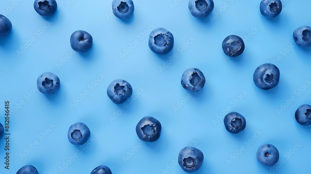Poster fresh berries blueberry on blue background colorful fruit pattern of blueberries as background creat