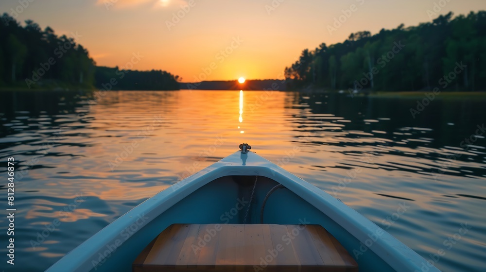 Aufkleber photo of a sunset view on a lake on a boat that can be used as a background : generative ai