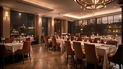 Restaurant Interior With Tables and Chairs Generative AI