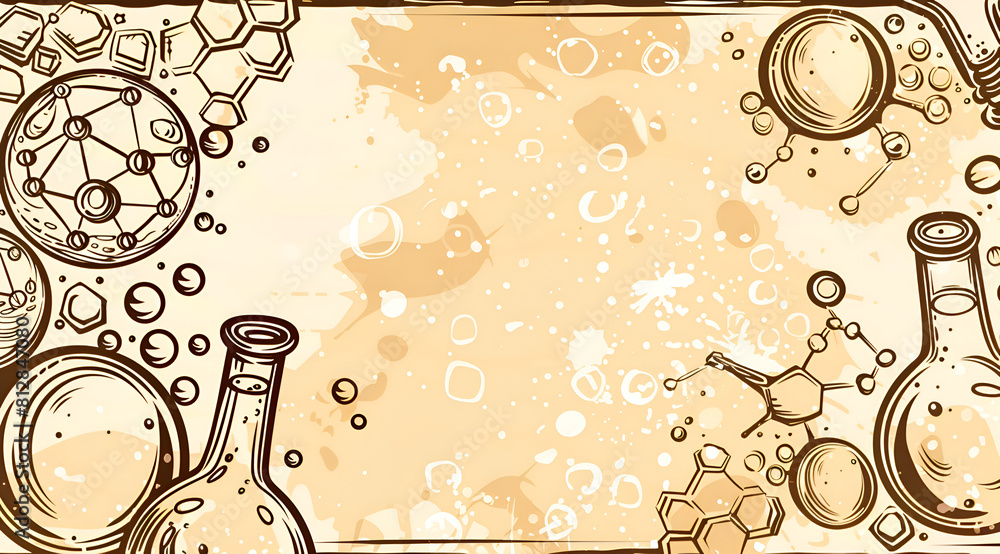 Aufkleber a drawing of a lab with a white background and a few beakers and test tubes. the drawing is of a sci