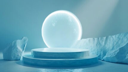 Glacier ice podium for mockup display or presentation of products Advertising theme concept : Generative AI