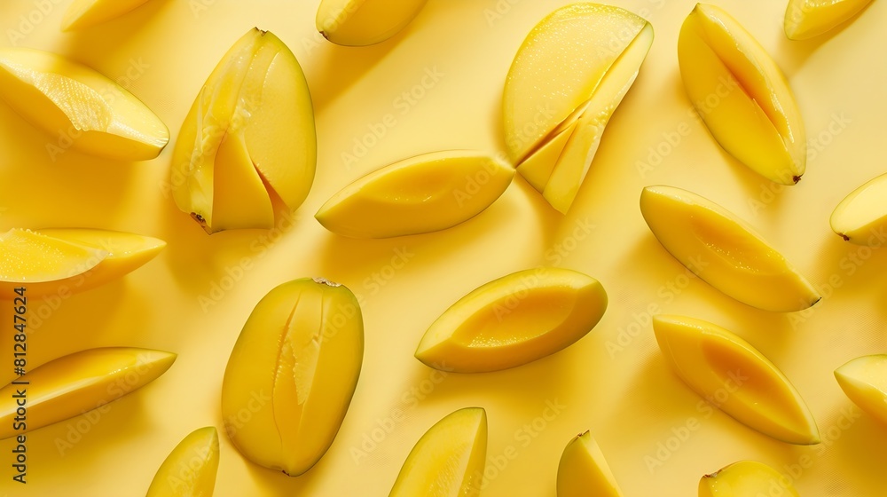 Aufkleber creative layout made of mango flat lay food concept macro concept yellow background : generative ai