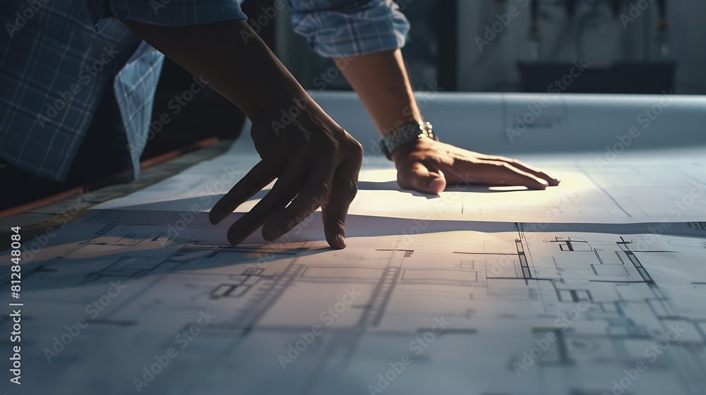 Poster Architects engineers designers working on concepts planning blueprints brainstorming coming up with new ideas and ideas work planning Construction concept and design : Generative AI