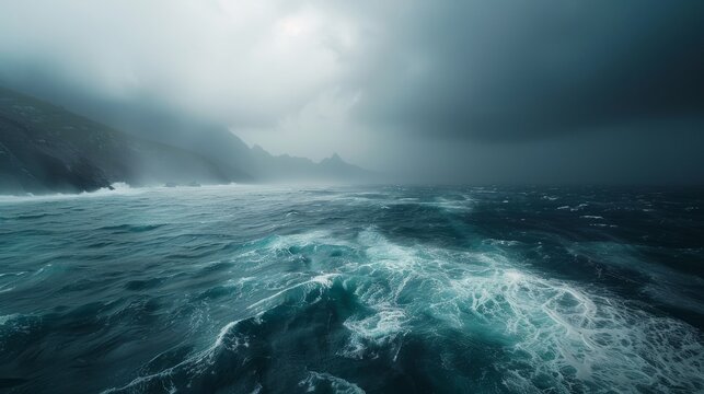 4K DCI 4096x2160p. View Over the seas in the remote coastal areas during a monsoon storm, this aerial video of the waters is not so calm and chaotic, filmed on high-quality cinema cameras.