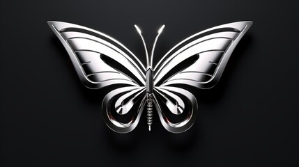 3d chrome metal of y2k butterfly icon isolate to black background
 - obrazy, fototapety, plakaty