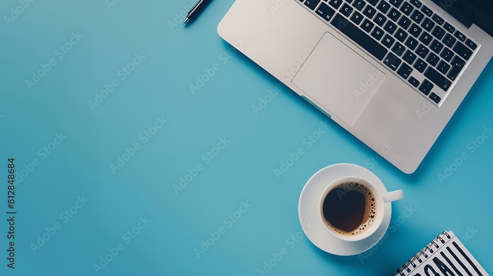 Leinwandbilder minimal work space creative flat lay photo of workspace desk top view office desk with laptop notebo