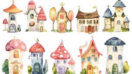 Whimsical Fairy Tale Cottages and Mushroom Homes in Enchanting Landscape